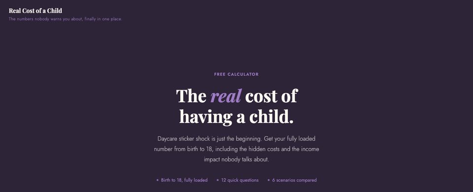 Screenshot of the The Real Cost of a Child tool